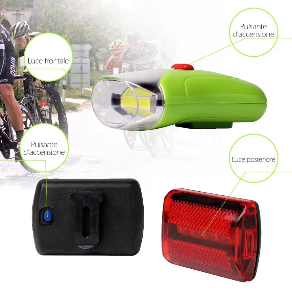 SET LUCI LED A BATTERIA ANTERIORE POSTERIORE PER BICI ATTACCO UNIVERSALE XC-2075