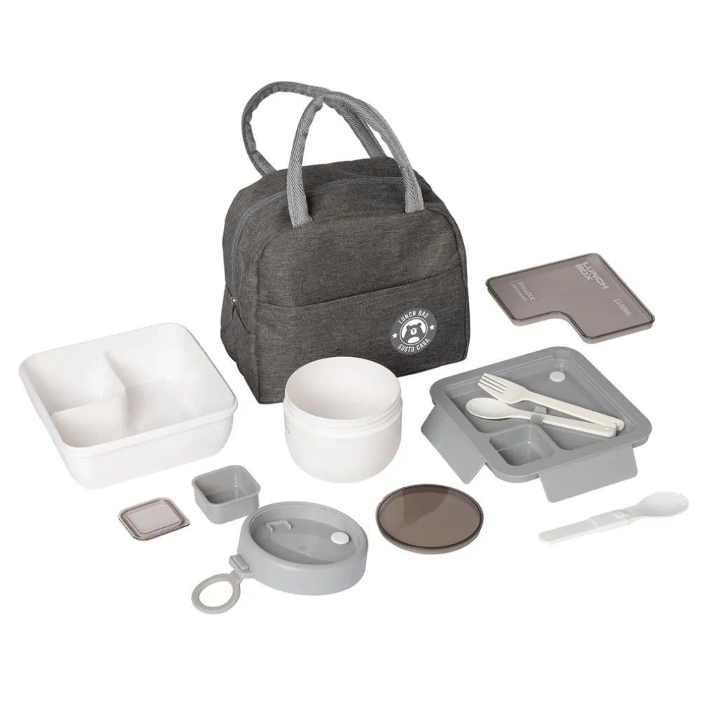SET LUNCH BOX CON BORSA TERMICA CONTENITORI POSATE 6PZ PER PRANZO UFFICIO SCUOLA CAMPEGGI