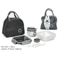 SET LUNCH BOX CON BORSA TERMICA CONTENITORI POSATE 6PZ PER PRANZO UFFICIO SCUOLA CAMPEGGI