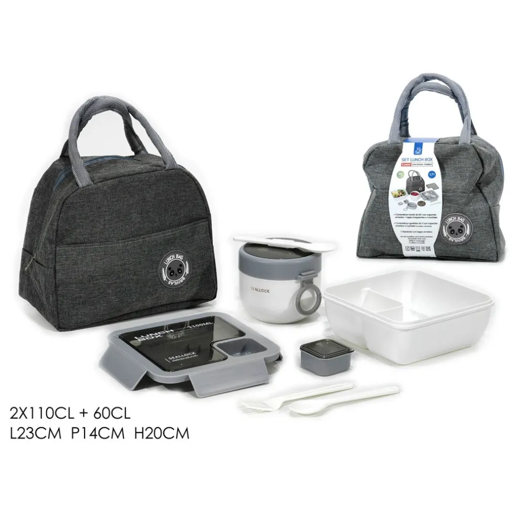 SET LUNCH BOX CON BORSA TERMICA CONTENITORI POSATE 6PZ PER PRANZO UFFICIO SCUOLA CAMPEGGI