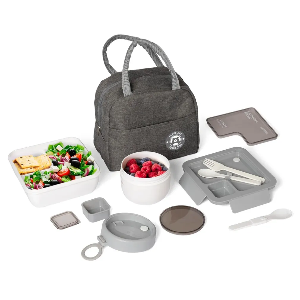 SET LUNCH BOX CON BORSA TERMICA CONTENITORI POSATE 6PZ PER PRANZO UFFICIO SCUOLA CAMPEGGI
