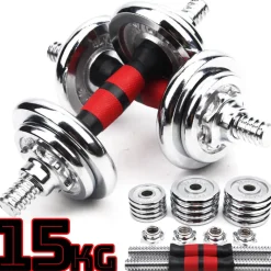 SET MANUBRI PESI REGOLABILI COMPONIBILI PALESTRA DUMBBELL IN ACCIAIO 15 KG TOT