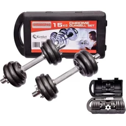 SET MANUBRI REGOLABILI GHISA DA 15 KG PER BODYBUILDING FITNESS SOLLEVAMENTO PESI