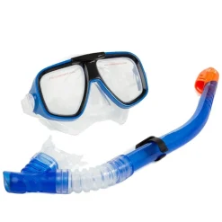 SET MASCHERA CON BOCCAIO PER IMMERSIONI SNORKELING SUB MARE PISCINA BLU