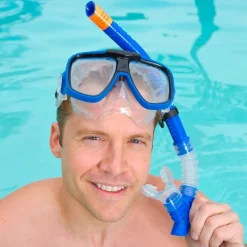 SET MASCHERA CON BOCCAIO PER IMMERSIONI SNORKELING SUB MARE PISCINA BLU