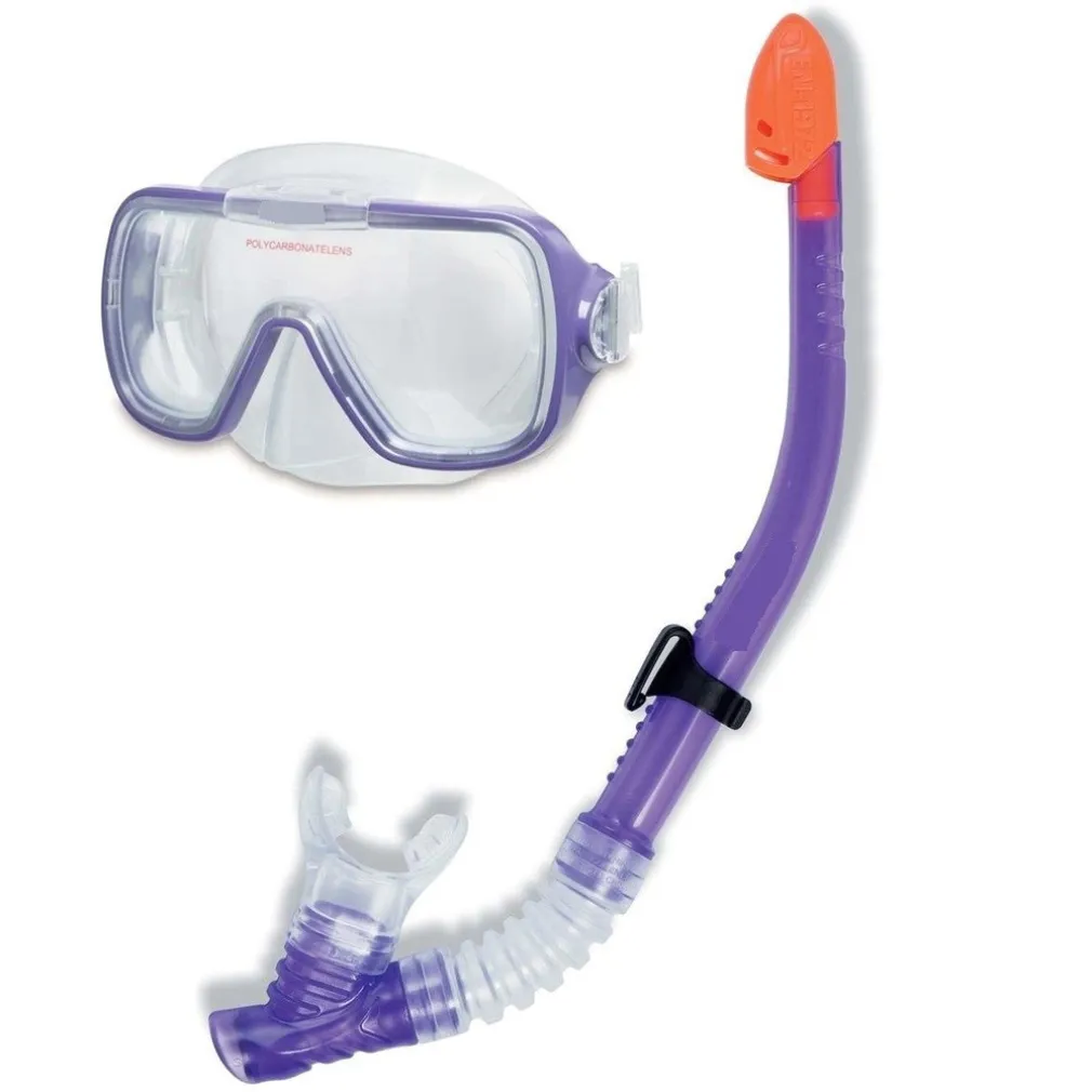 SET MASCHERA CON BOCCAIO PER IMMERSIONI SNORKELING SUB MARE PISCINA VIOLA