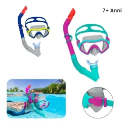 SET MASCHERA PER SNORKELING CON BOCCAGLIO PER BAMBINI 7-14 ANNI COLORI ASS 24025