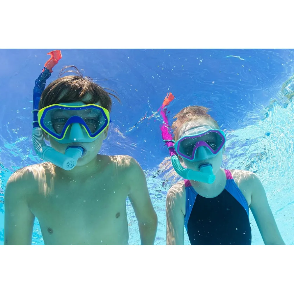 SET MASCHERA PER SNORKELING CON BOCCAGLIO PER BAMBINI 7-14 ANNI COLORI ASS 24025