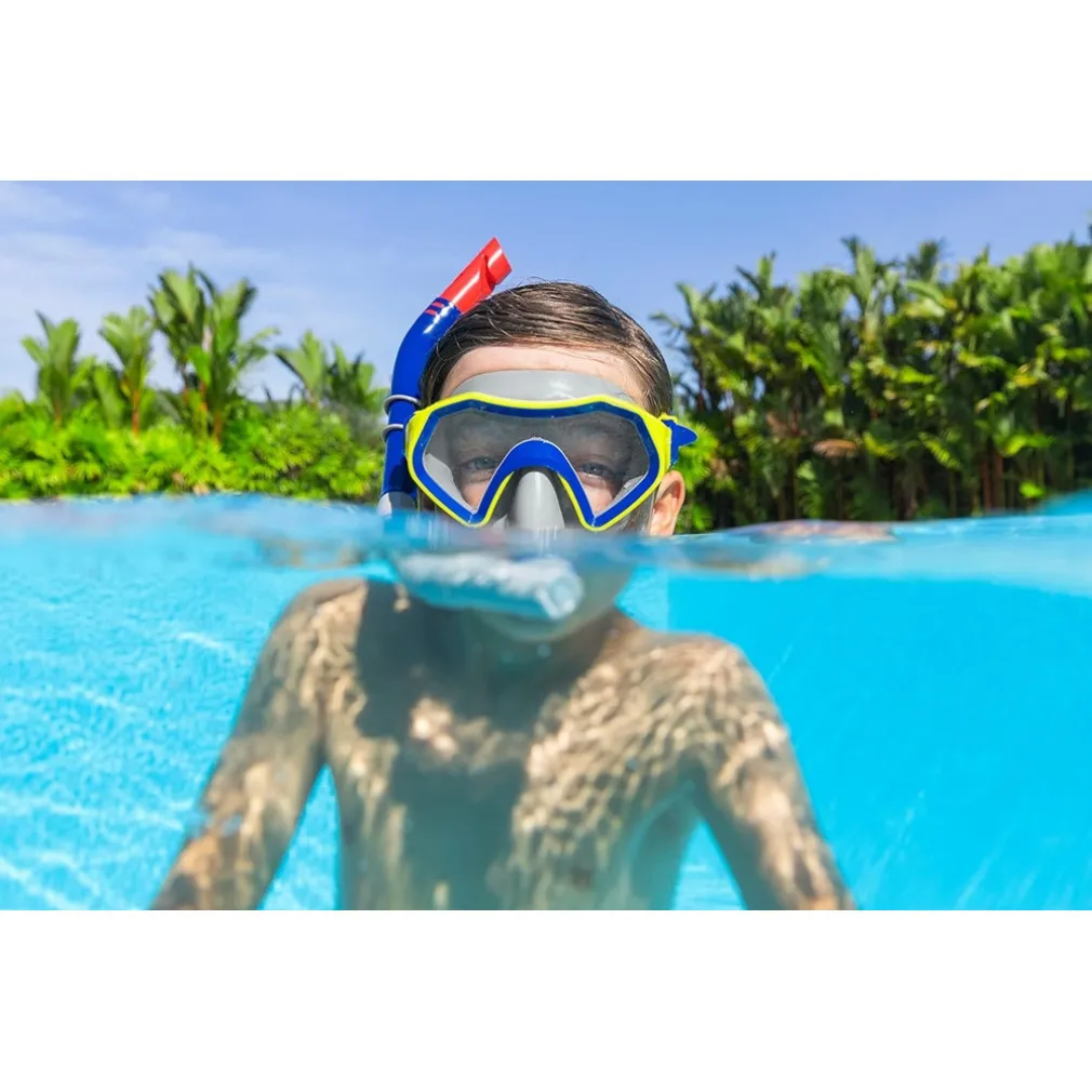 SET MASCHERA PER SNORKELING CON BOCCAGLIO PER BAMBINI 7-14 ANNI COLORI ASS 24025
