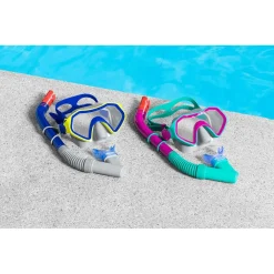 SET MASCHERA PER SNORKELING CON BOCCAGLIO PER BAMBINI 7-14 ANNI COLORI ASS 24025