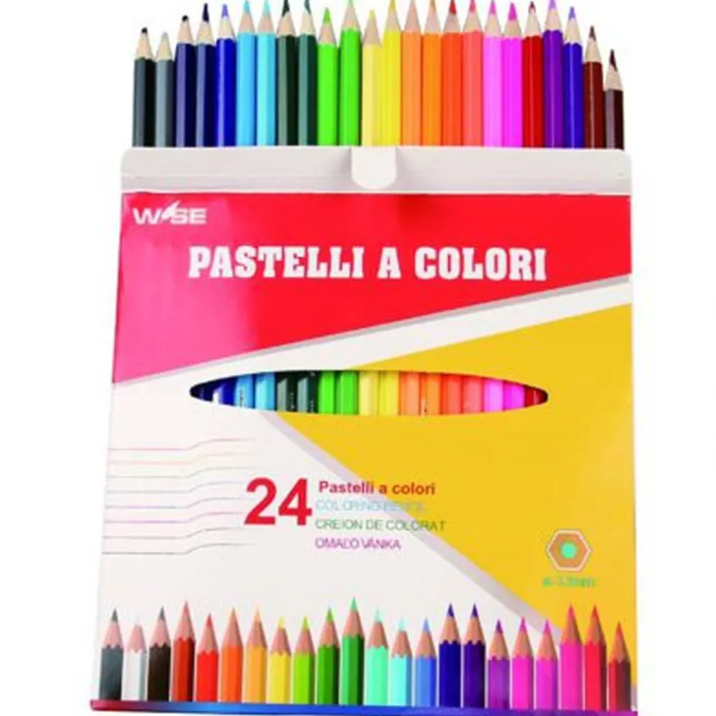 SET PASTELLI COLORATI 24 PZ. MATITE IN LEGNO PER COLORARE USO SCUOLA DISEGNO