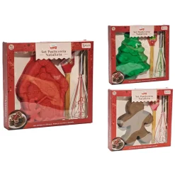 SET PASTICCERIA NATALIZIO DA 3 PEZZI CON STAMPO IN SILICONE FRUSTA IN ACCIAIO SPATOLA