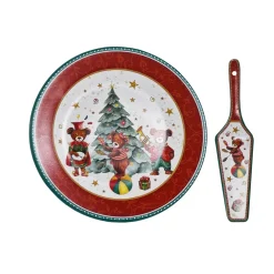 SET PIATTO ROTONDO + PALETTA COORDINATA DI NATALE IN CERAMICA DECORATIVA Ø27CM 4 MODELLI
