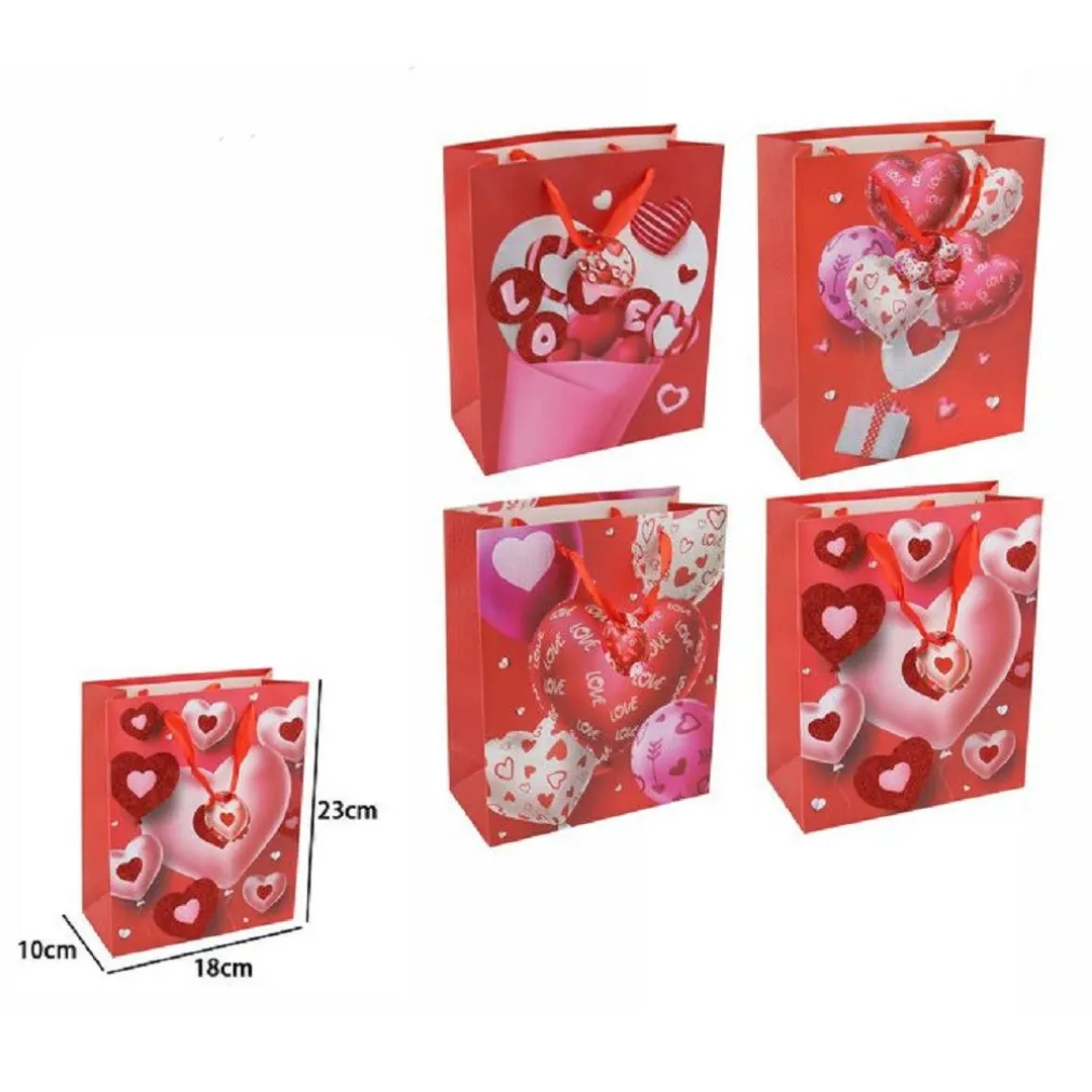 SET 6PZ BUSTE REGALO SAN VALENTINO CUORI 18 X 23 X 10 CM 69872 MODELLI ASSORTITI