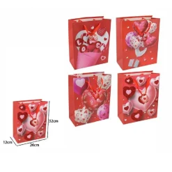 SET 6PZ BUSTE REGALO SAN VALENTINO CUORI 26 X 32 X 12 CM 69873 MODELLI ASSORTITI
