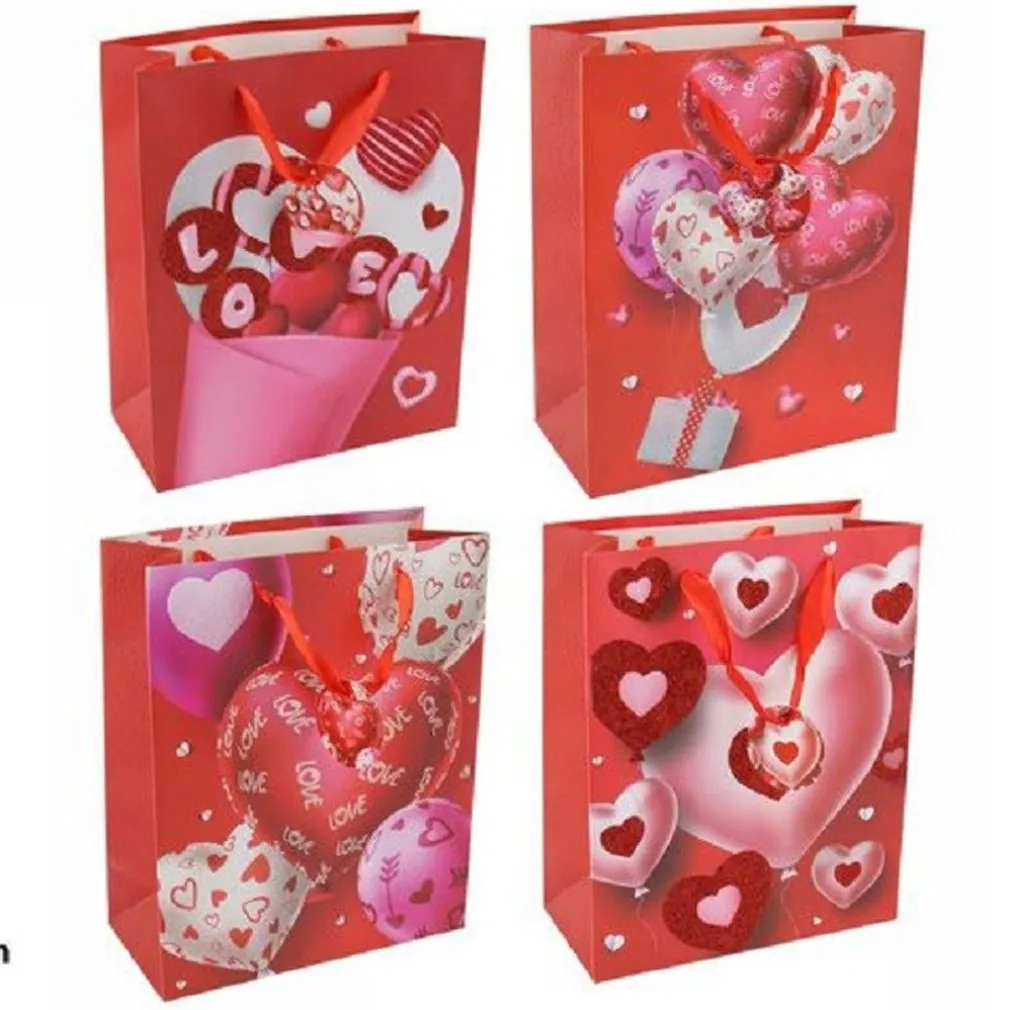 SET 6PZ BUSTE REGALO SAN VALENTINO CUORI 30 X 40 X 12 CM 69874 MODELLI ASSORTITI