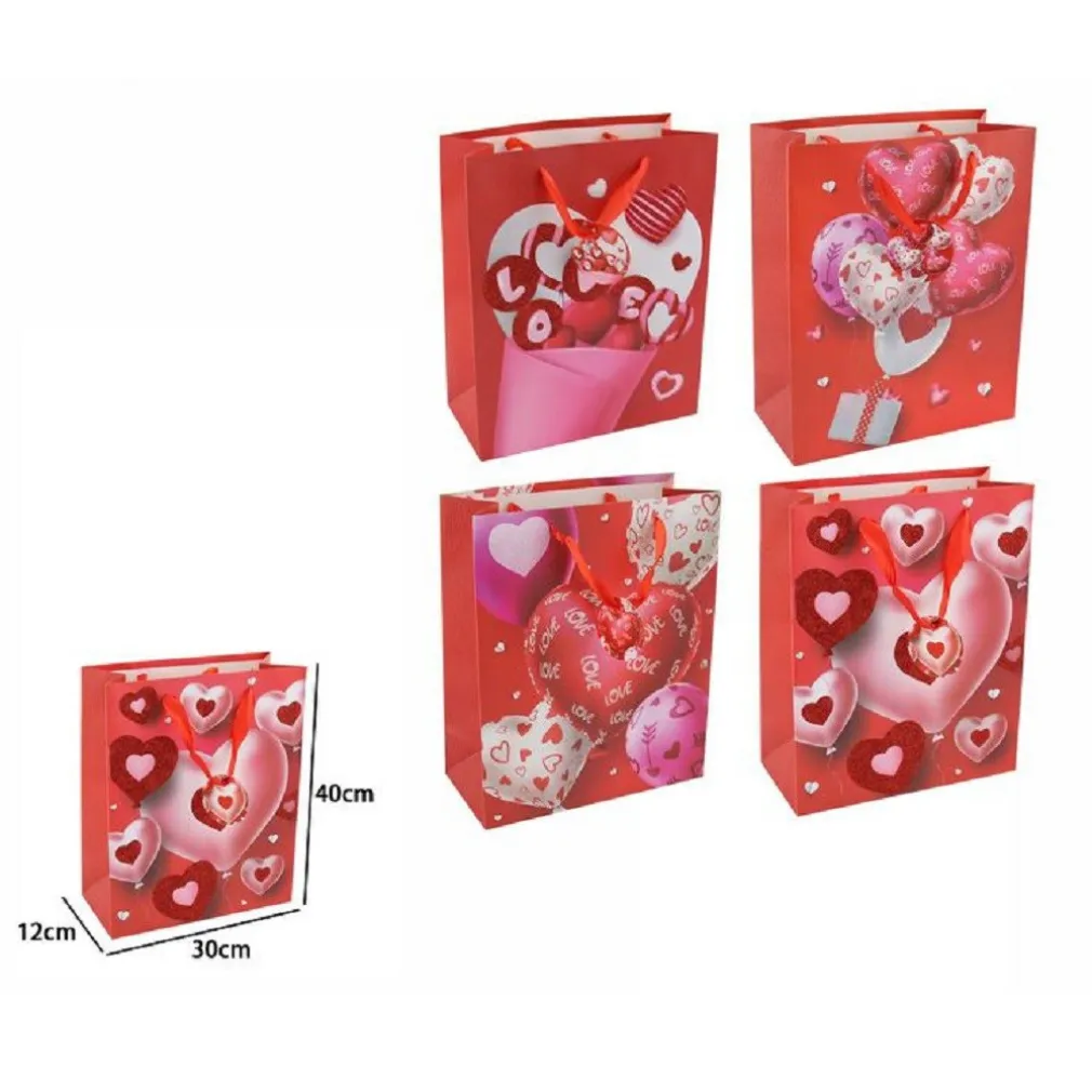 SET 6PZ BUSTE REGALO SAN VALENTINO CUORI 30 X 40 X 12 CM 69874 MODELLI ASSORTITI