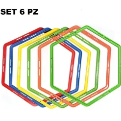 SET 6PZ CERCHI PIATTI ALLENAMENTO AGILITÀ ESAGONALE PER CALCIO FITNESS DA 50CM