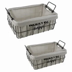 SET 2PZ CESTINI IN METALLO CON RIVESTIMENTO IN TESSUTO PORTAOGGETTI MANICI 10631