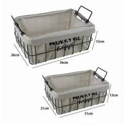 SET 2PZ CESTINI IN METALLO CON RIVESTIMENTO IN TESSUTO PORTAOGGETTI MANICI 10631