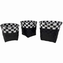 SET 3PZ CESTINI PORTA OGGETTI ORGANIZER TESSUTO BAGNO ROTONDI NERO BIANCO 59073