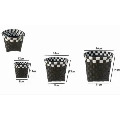 SET 3PZ CESTINI PORTA OGGETTI ORGANIZER TESSUTO BAGNO ROTONDI NERO BIANCO 59073