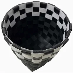 SET 3PZ CESTINI PORTA OGGETTI ORGANIZER TESSUTO BAGNO ROTONDI NERO BIANCO 59073