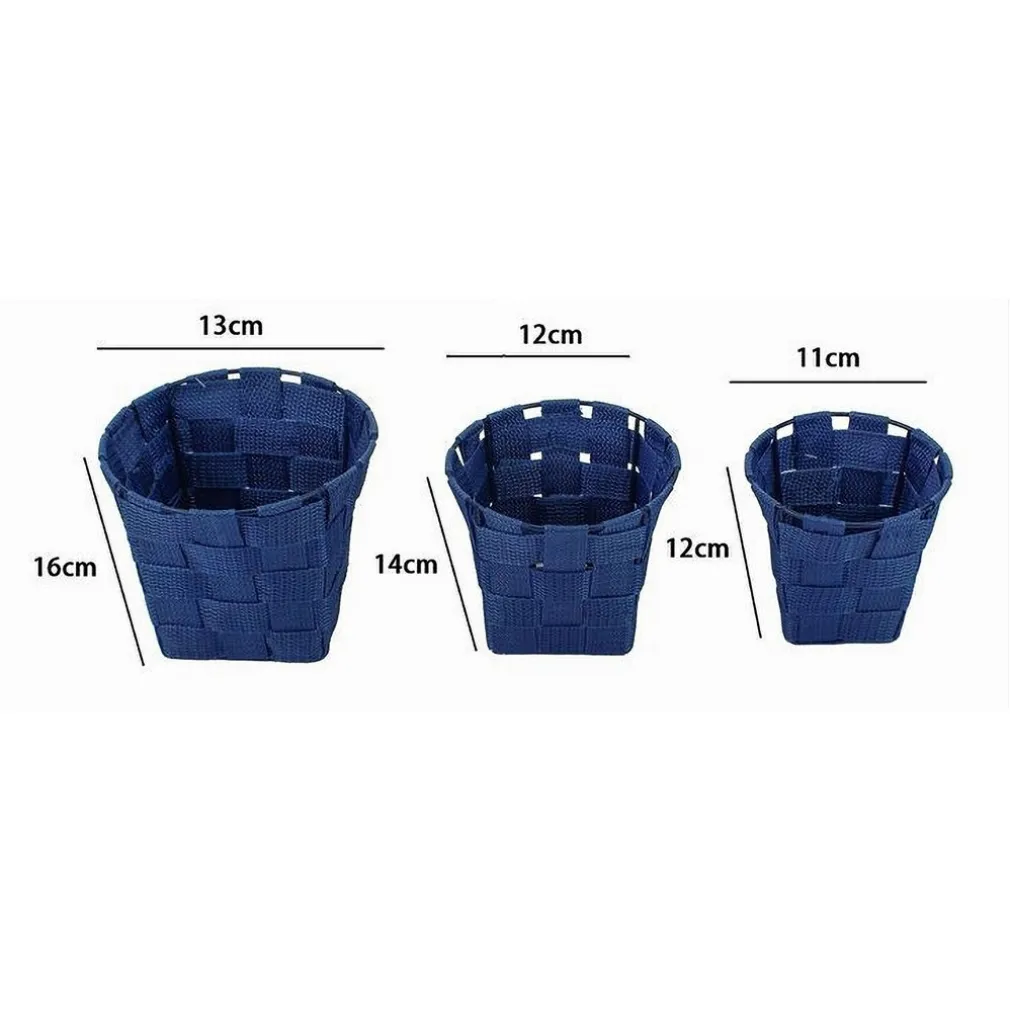 SET 3PZ CESTINI ROTONDI PORTA OGGETTI IN TESSUTO BLU PER BAGNO CASA CUCINA 79046