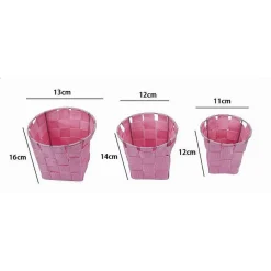 SET 3PZ CESTINI ROTONDI PORTAOGGETTI IN TESSUTO ROSA PER BAGNO CASA CUCINA 79047