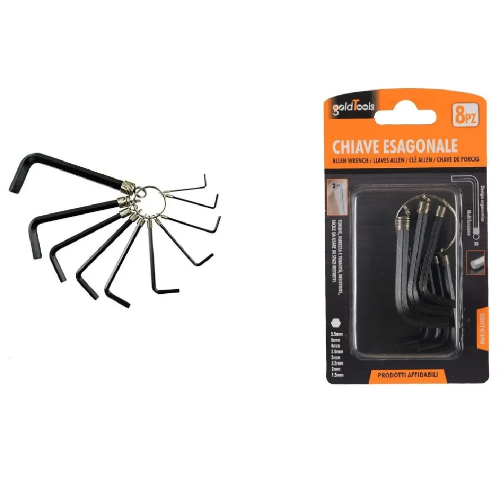 SET 8PZ CHIAVI ESAGONALI MULTIFUNZIONE DESIGN ERGONOMICO VARIE MISURE ANELLO 91055