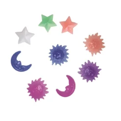 SET 30PZ CLIPS FLUO COLORATE STELLE LUNA SOLE IN PVC PER RAGGI RUOTE BICI XC-1619