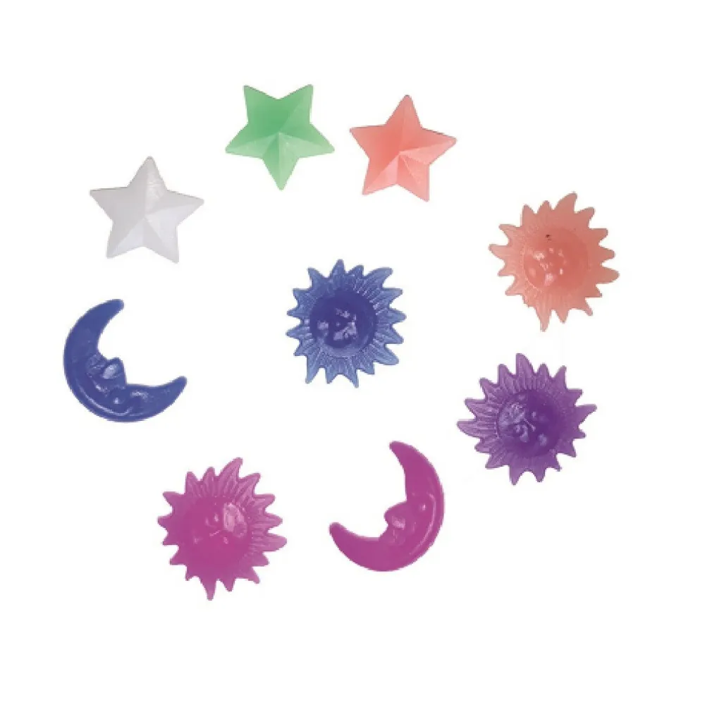 SET 30PZ CLIPS FLUO COLORATE STELLE LUNA SOLE IN PVC PER RAGGI RUOTE BICI XC-1619