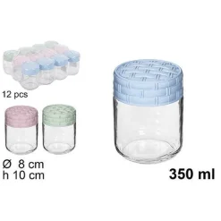 SET 12PZ CONTENITORE BARATTOLO VETRO CON COPERCHIO RATTAN COLORATO 350ML 114660