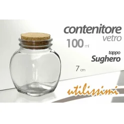 SET 3PZ CONTENITORE BARATTOLO BARATTOLINO TONDO 100ML VETRO TAPPO SUGHERO 708664