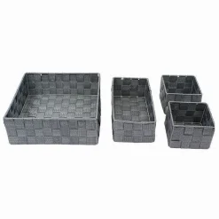 SET 4PZ CONTENITORI GRIGIO SCURO SCATOLA IN TESSUTO ORGANIZER PORTAOGGETTI 79145