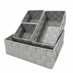 SET 4PZ CONTENITORI GRIGIO CHIARO SCATOLA IN TESSUTO ORGANIZER PORTAOGGETTI 79060