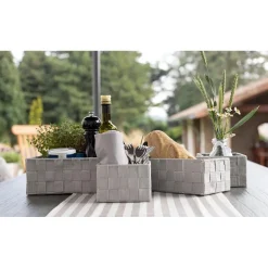SET 4PZ CONTENITORI GRIGIO CHIARO SCATOLA IN TESSUTO ORGANIZER PORTAOGGETTI 79060