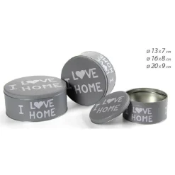 SET 3PZ CONTENITORI IN LATTA BARATTOLO CUCINA TONDO ASSORTITI I LOVE HOME 710513