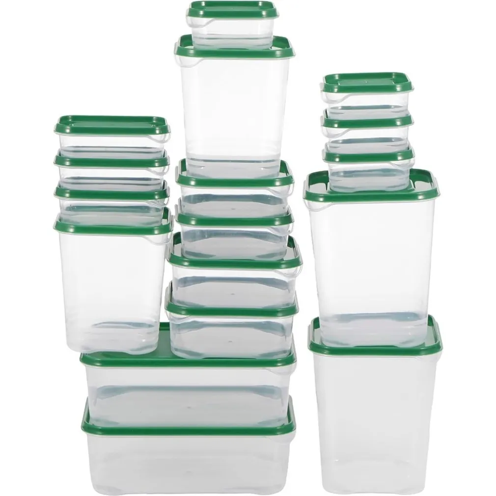 SET 17PZ CONTENITORI PER ALIMENTI CON COPERCHIO IMPILABILI TRASPARENTI MICROONDE