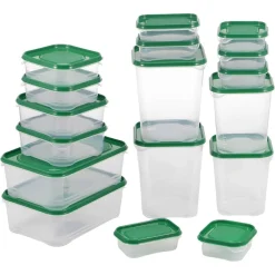 SET 17PZ CONTENITORI PER ALIMENTI CON COPERCHIO IMPILABILI TRASPARENTI MICROONDE