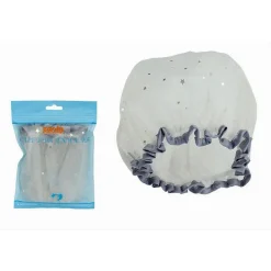 SET 2PZ CUFFIA DOCCIA BAGNO ELASTICO BORDINO GRIGIO STELLE PROTEGGE CAPELLI 79611