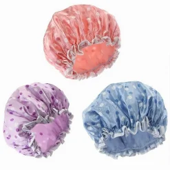 SET 2PZ CUFFIA DOCCIA BAGNO COLORATA POIS LUCIDA ELASTICO PROTEGGE CAPELLI 87179