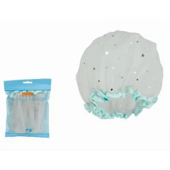 SET 2PZ CUFFIA DOCCIA BAGNO ELASTICO BORDINO VERDE STELLE PROTEGGE CAPELLI 79608