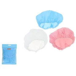 SET 3PZ CUFFIA PER DOCCIA BAGNO COLORATA A TINTA UNITA CON ELASTICO PROTEGGE CAPELLI 87650