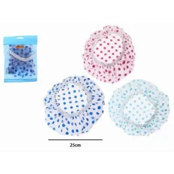 SET 3PZ CUFFIA PER DOCCIA BAGNO ELASTICO CON POIS COLORATI PROTEGGE CAPELLI 87177