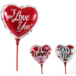 SET 6PZ CUORE PALLONCINO GONFIABILI CON ASTA 16CM ASSORTITI SAN VALENTINO 38939