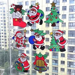 SET 2PZ DECORAZIONI ADESIVE NATALIZIE 30CM NATALE PER VETRO FINESTRE VETRINE STICKERS