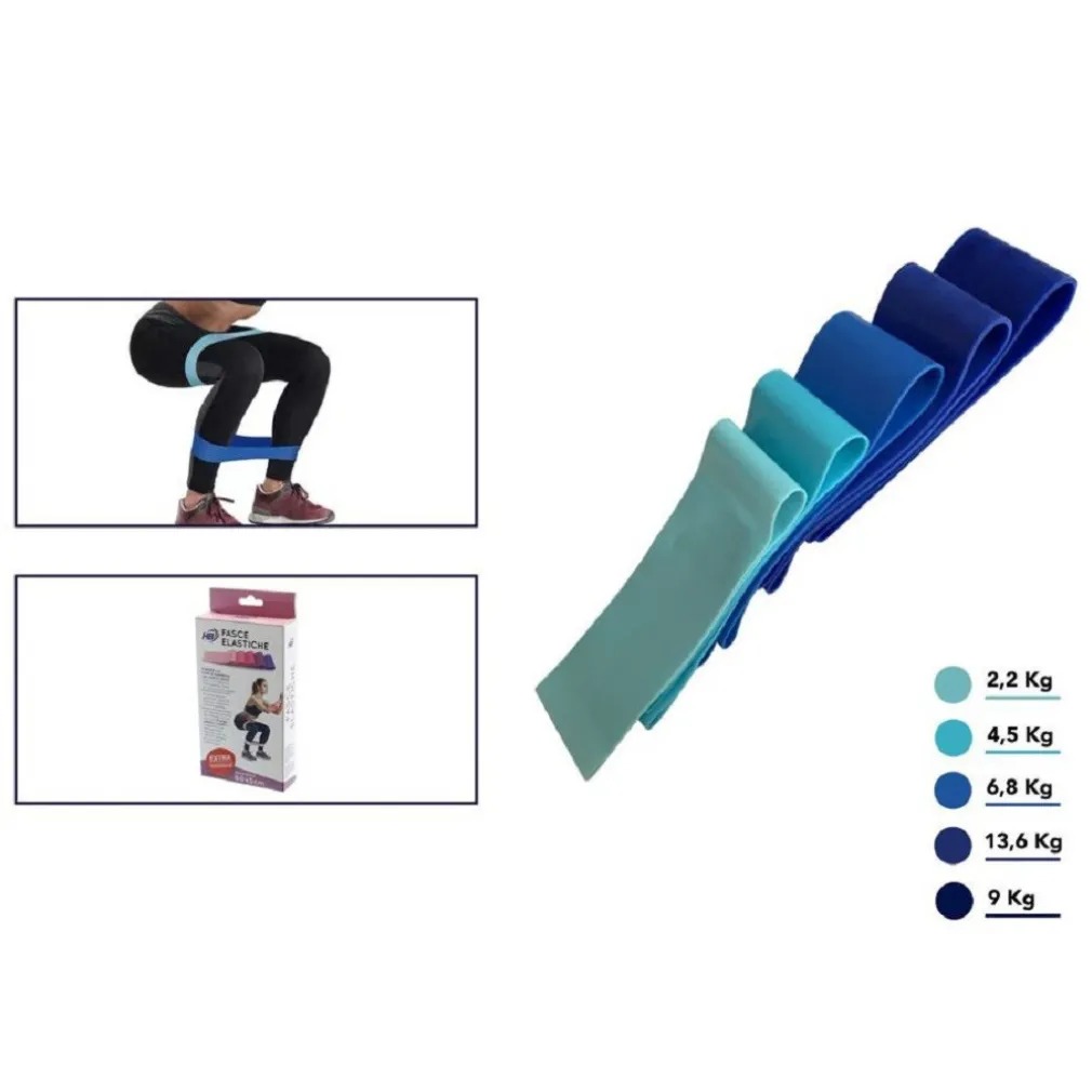 SET 5PZ FASCE ELASTICHE RESISTENZA FITNESS IN LATTICE VARI ESERCIZI YOGA PALESTRA