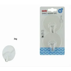 SET 2PZ GANCI ADESIVI APPENDI STROFINACCI ASCIUGAMANI ACCAPPATOIO BAGNO CUCINA 87756