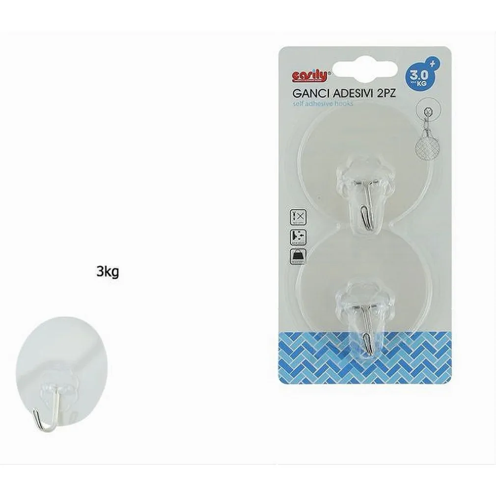 SET 2PZ GANCI ADESIVI APPENDI STROFINACCI ASCIUGAMANI ACCAPPATOIO BAGNO CUCINA 87756